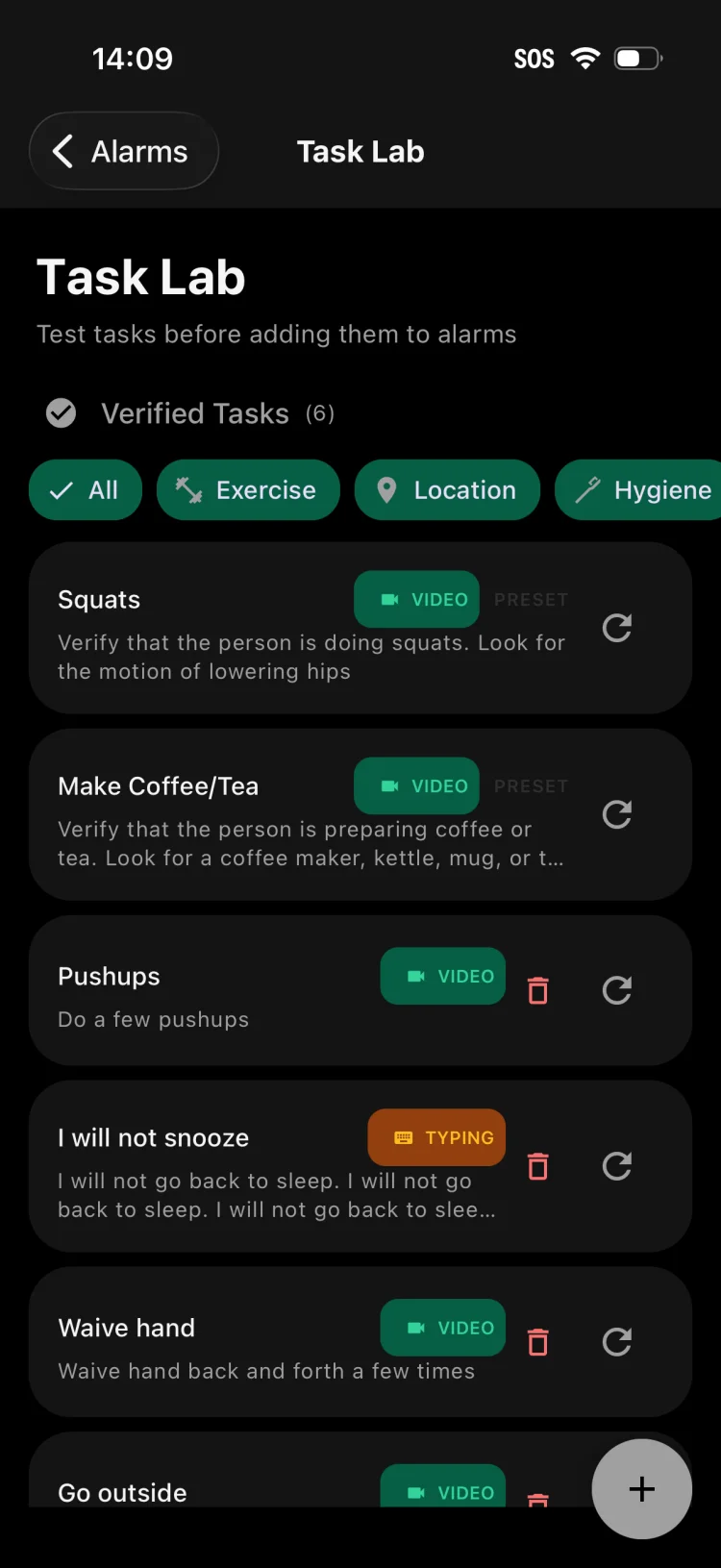 Task Lab with preset verification tasks