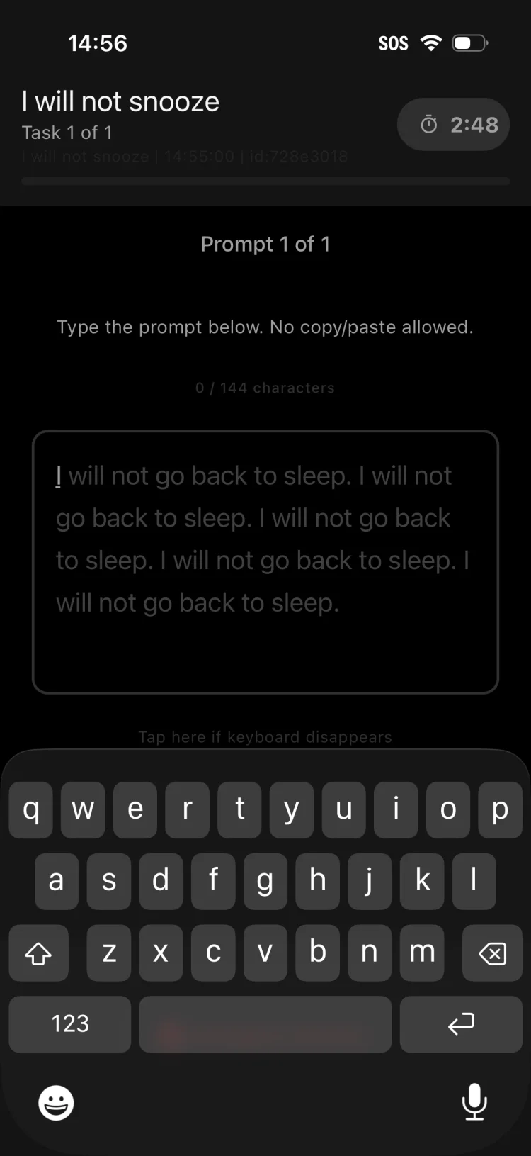 Typing verification challenge, I will not snooze